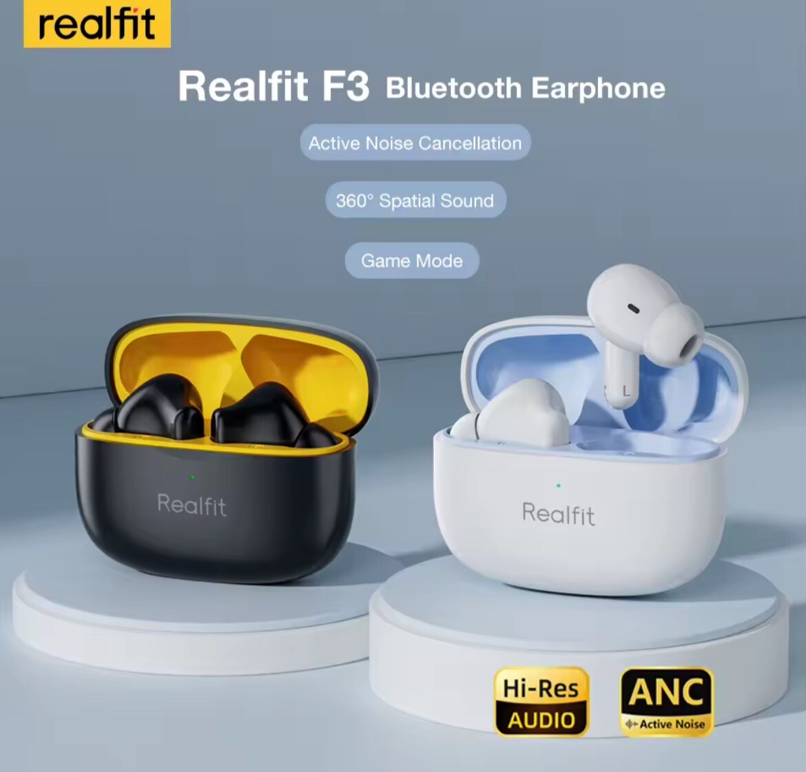 Realfit F3 ANC Active Noice Cancellation Bluetooth Earphones ENC Call HIFI Stere