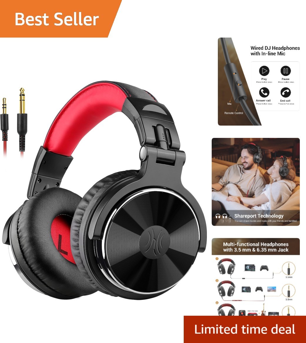 Professional Wired DJ Headphones – 50mm Drivers, Dual Jacks, Plush Ear Cushions