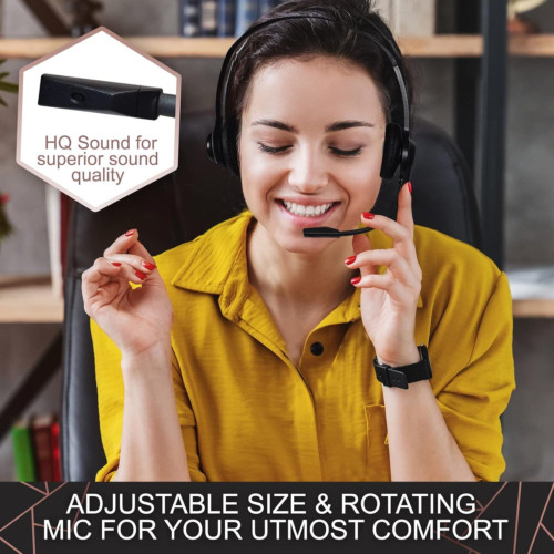 Headset with Microphone – Noise Canceling Computer for 1 Pack, 1 Black