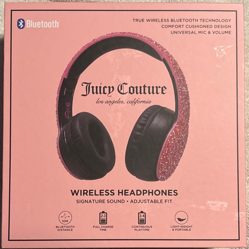 New Juicy Couture Wireless Headphones Bedazzled Gems Pink Bluetooth Electronics