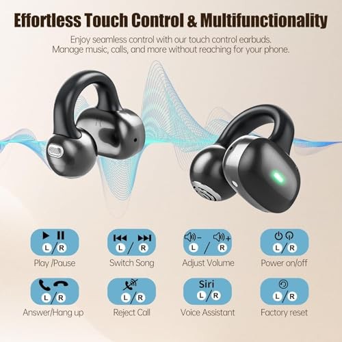 Open Ear Headphones, Bluetooth 5.4 Clip On Headphones, 40H Playtime BLACK