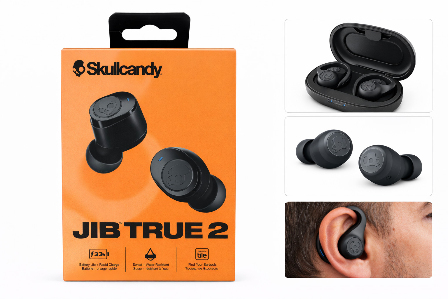 Skullcandy Jib True 2 True Wireless Earbuds Bluetooth In Ear Black Charger