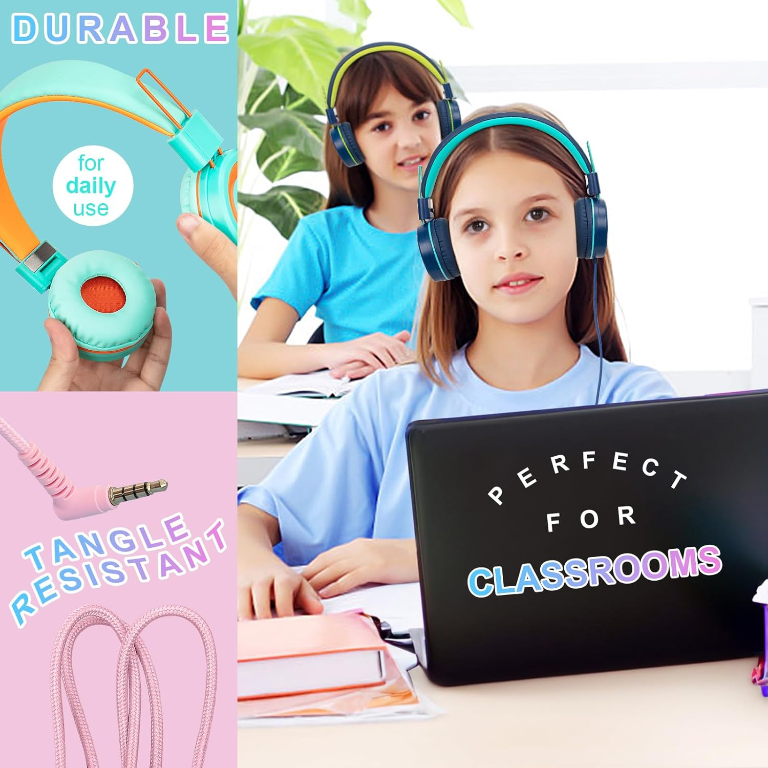 10 Pack Classroom Headphones Bulk for K-12 School Kids, Class Set Headphones for