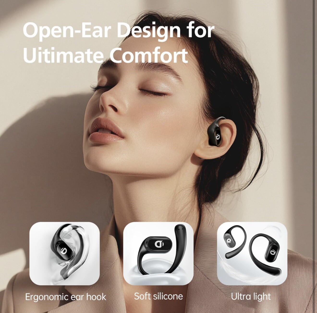 Open Ear Headphones, 35 Hours Playtime True Wireless Open Ear Earbuds