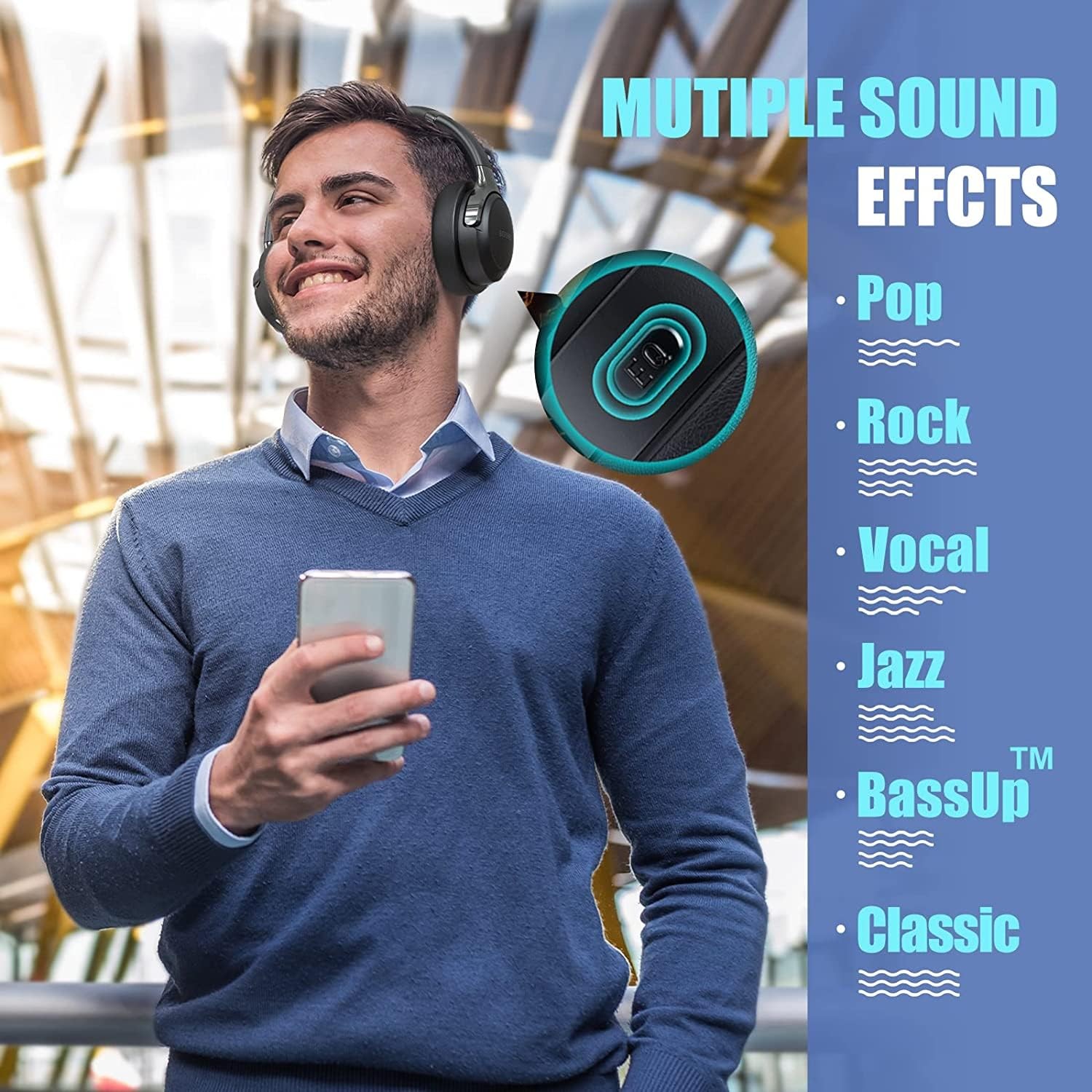 Bluetooth Headphones Over Ear, 65H Playtime and 6 EQ Music Modes Wireless Hea…