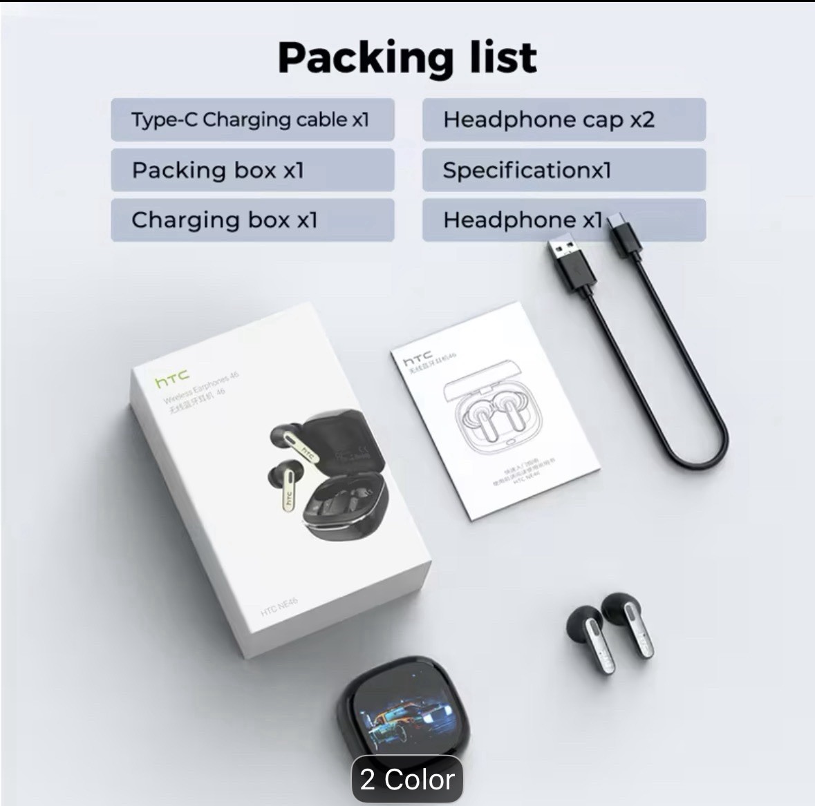 HTC NE 46 Superior Quality Wireless Headphones 150+ Language Translation 38H NEW