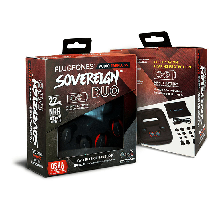 Plugfones Sovereign Duo True Wireless Bluetooth Earplugs with Earphones