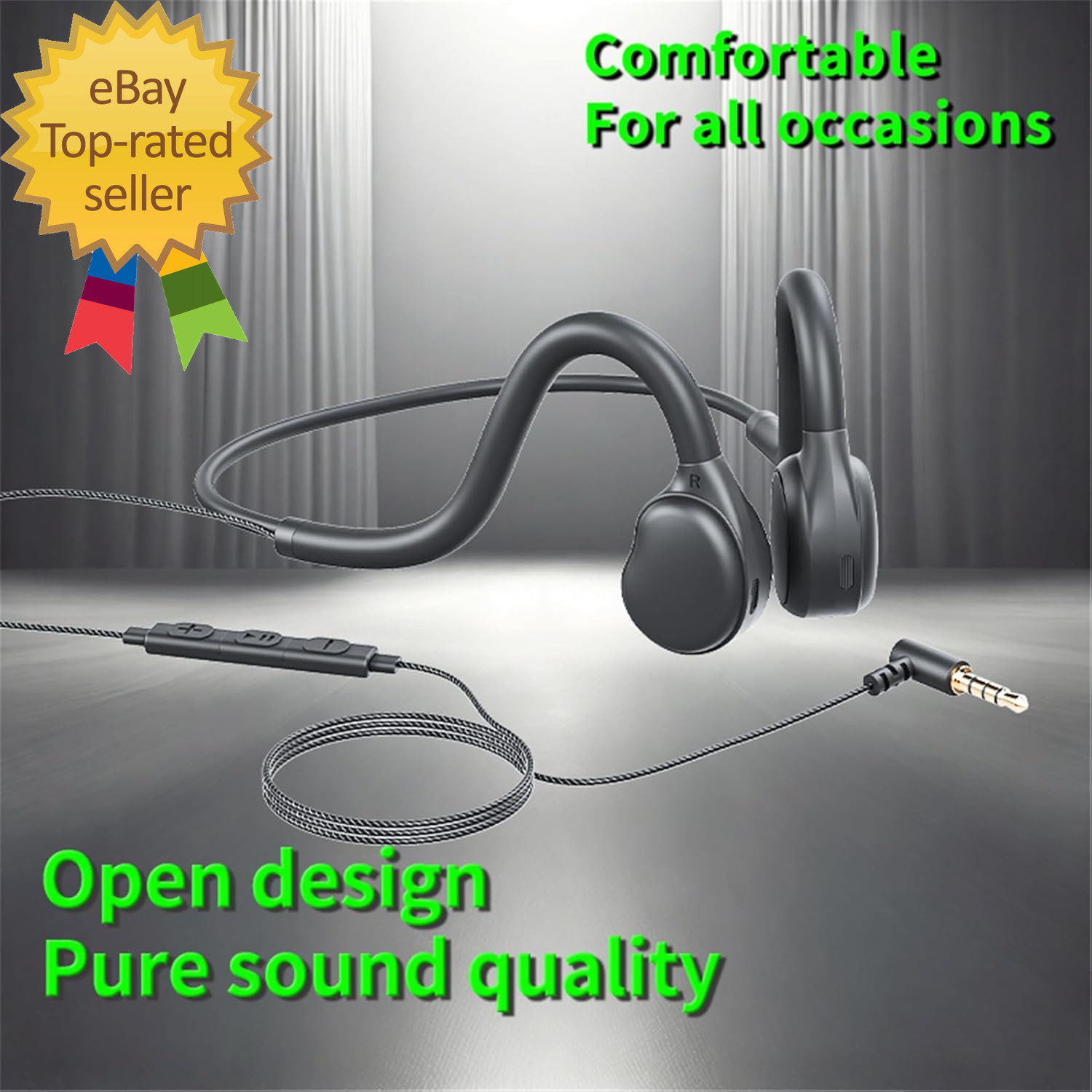 Air Conduction Open Ear Headphones 3.5Mm Wired Headphones & Built-In Microphone