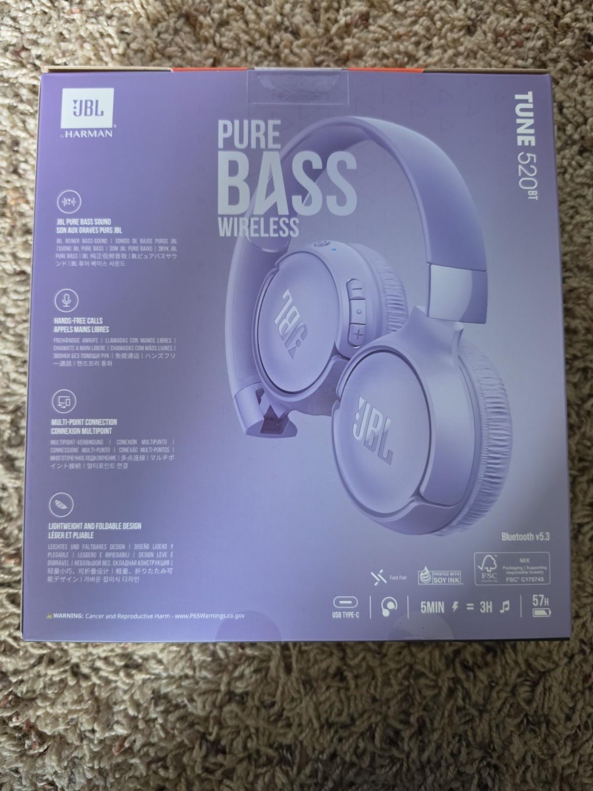 JBL Tune 520BT Wireless Bluetooth Headphones (Purple)