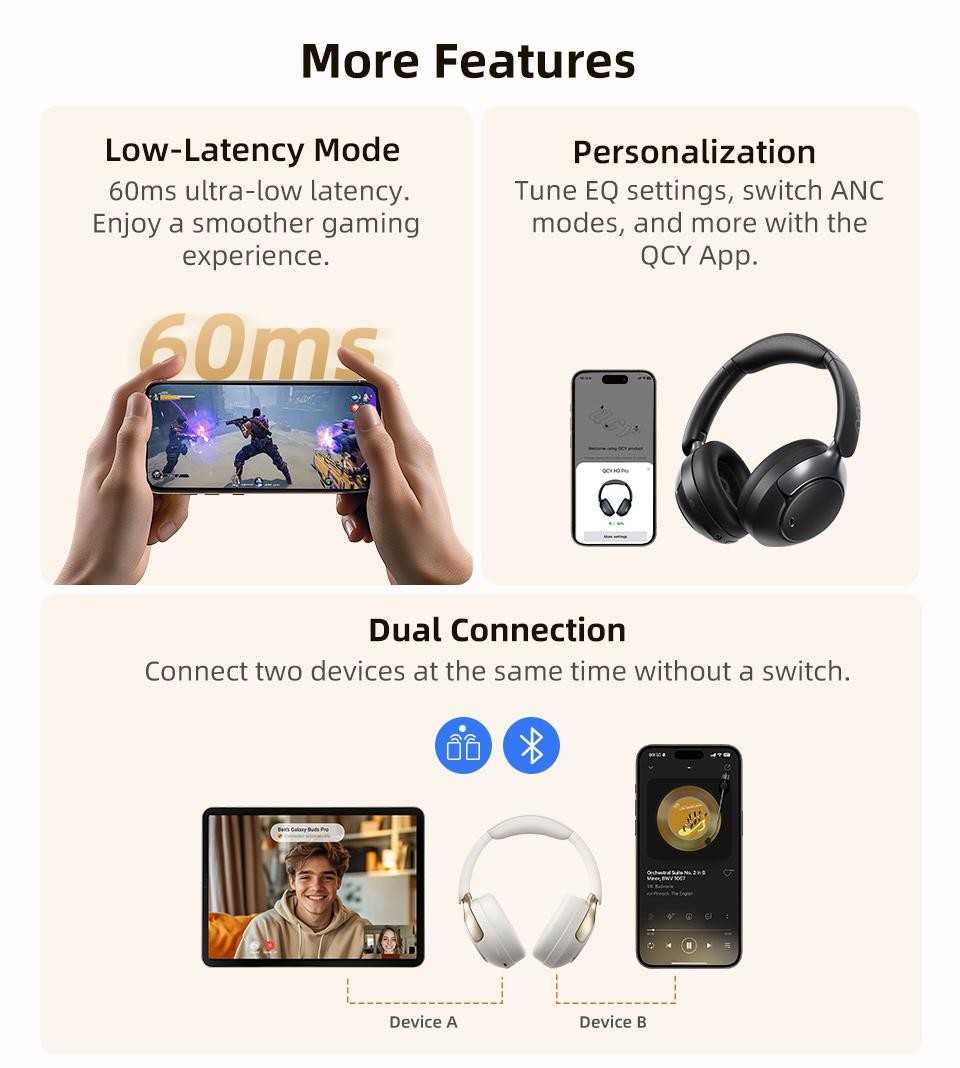 Qcy H3 Pro Anc Wireless Headphone 50db Noise Canceling Hi-res Spatial Audio Earp