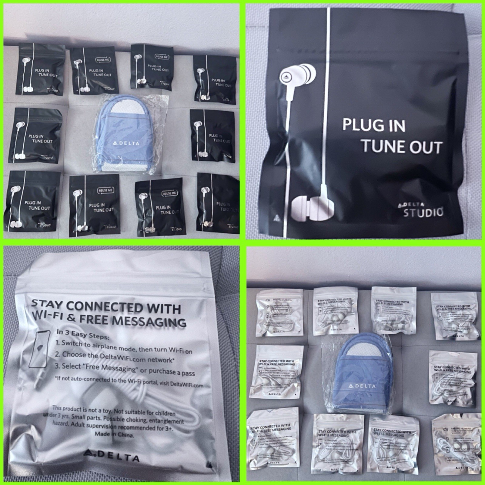 10 Pair New Delta Airlines Studio 3.5mm Wired Earbuds In-Ear Headphones & Gift