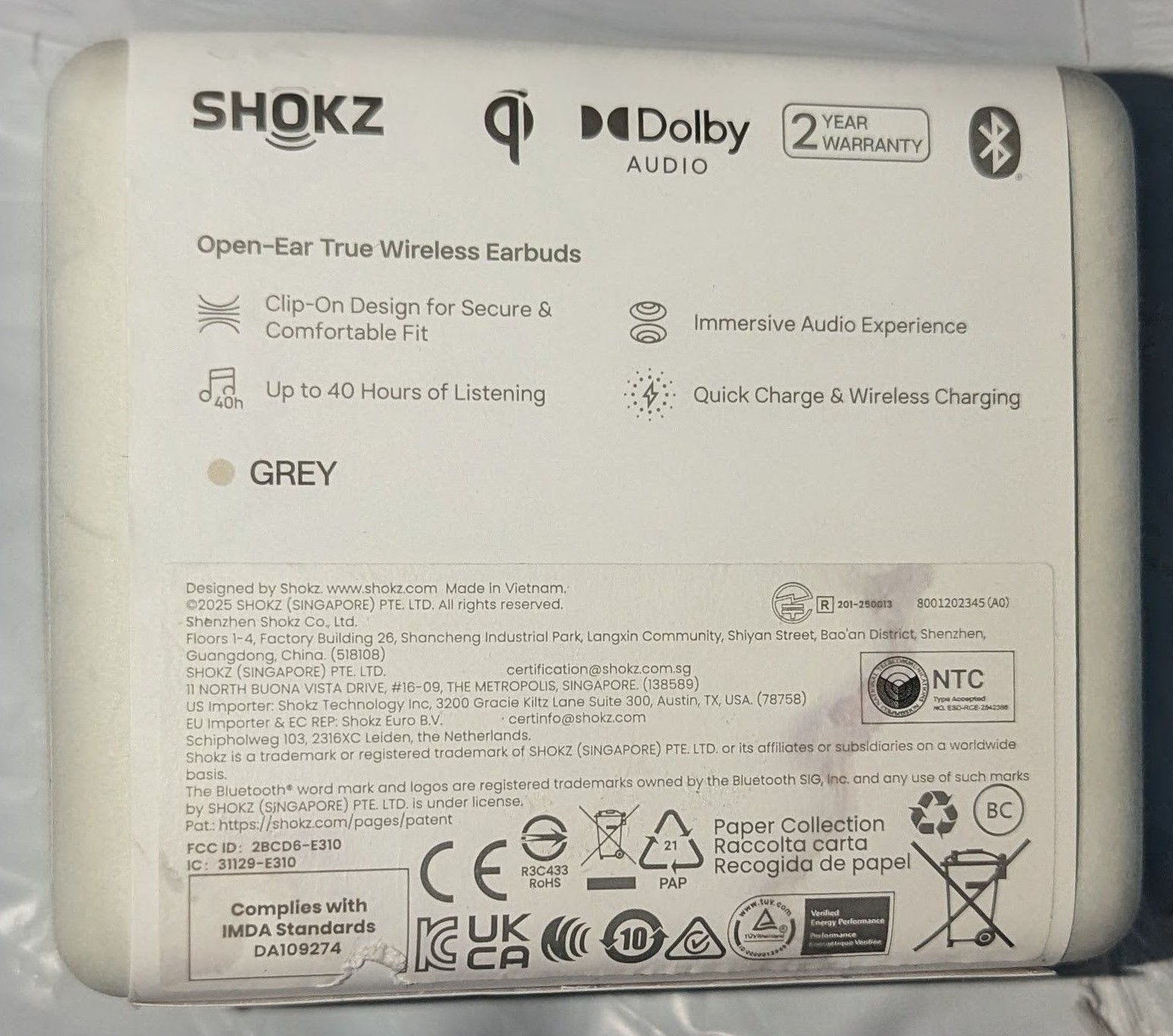 Shokz OpenDots ONE True Wireless Earbuds – Gray
