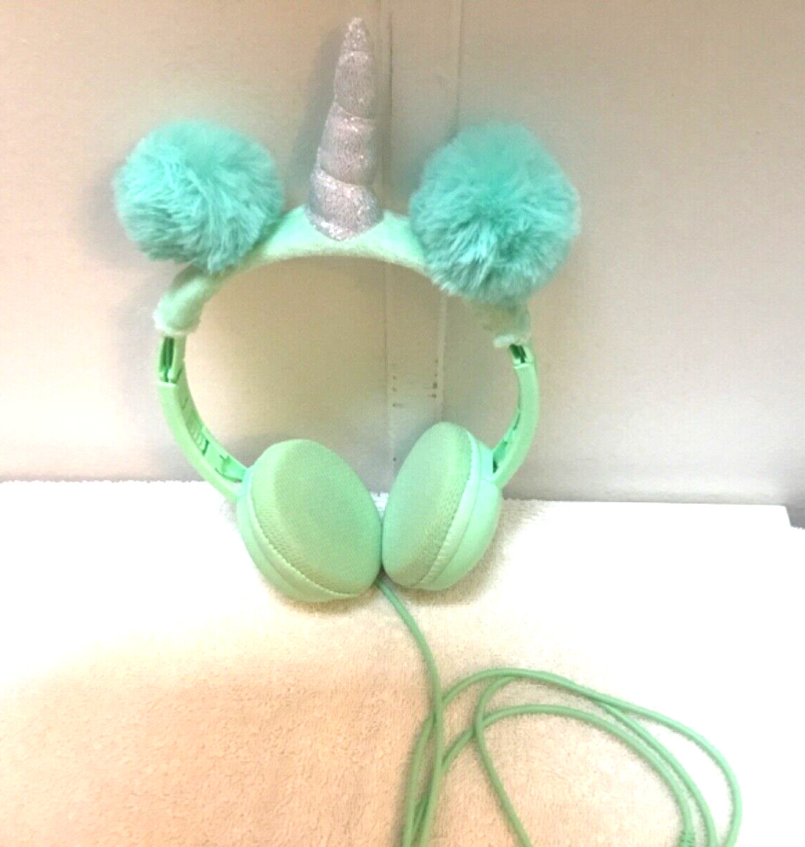 Girls Mint green Unicorn Wired Headphones with Microphone 3.5mm Jack