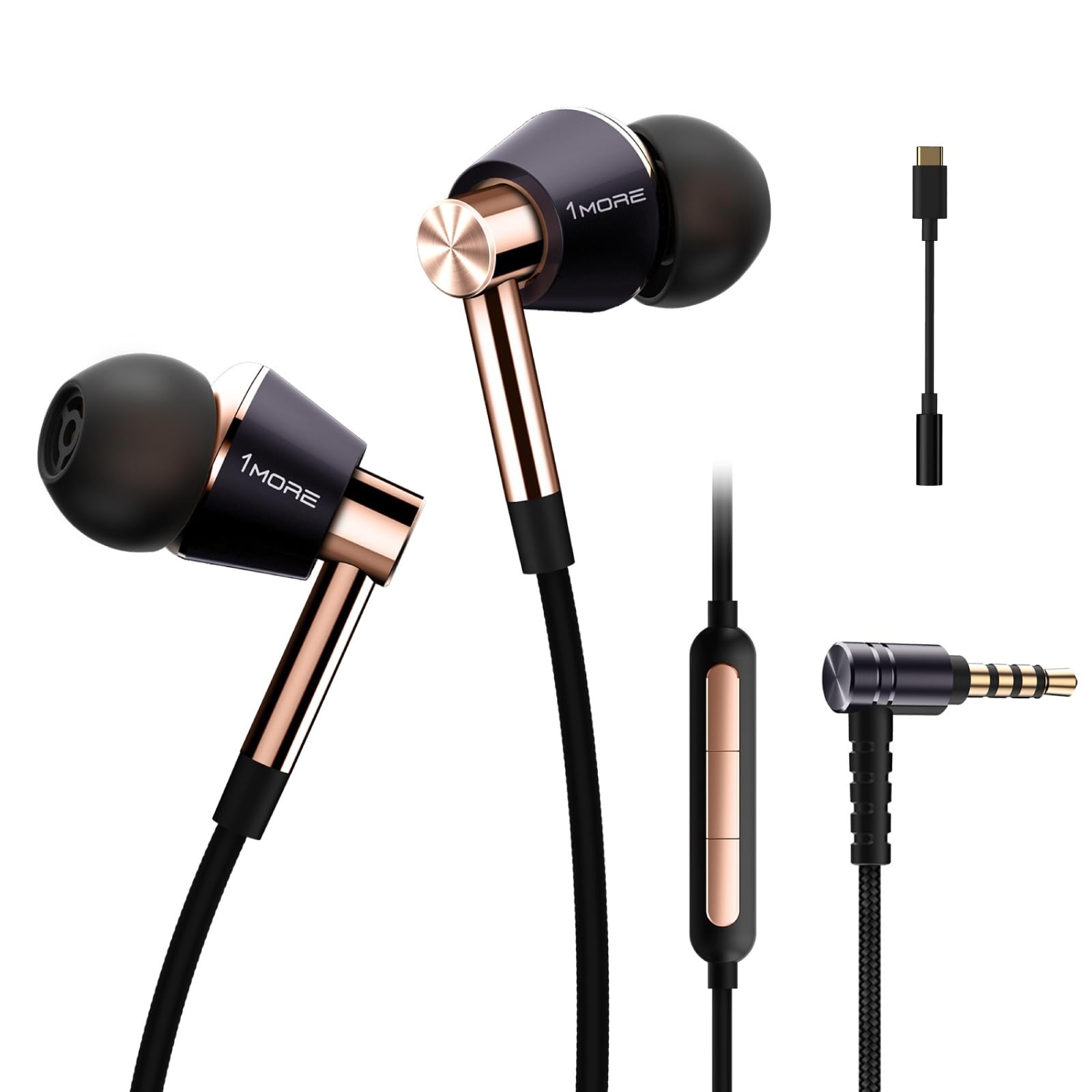 1MORE E1001 Triple Driver Wired Earbuds Hi-Res Audio with MEMS Microphone Gold