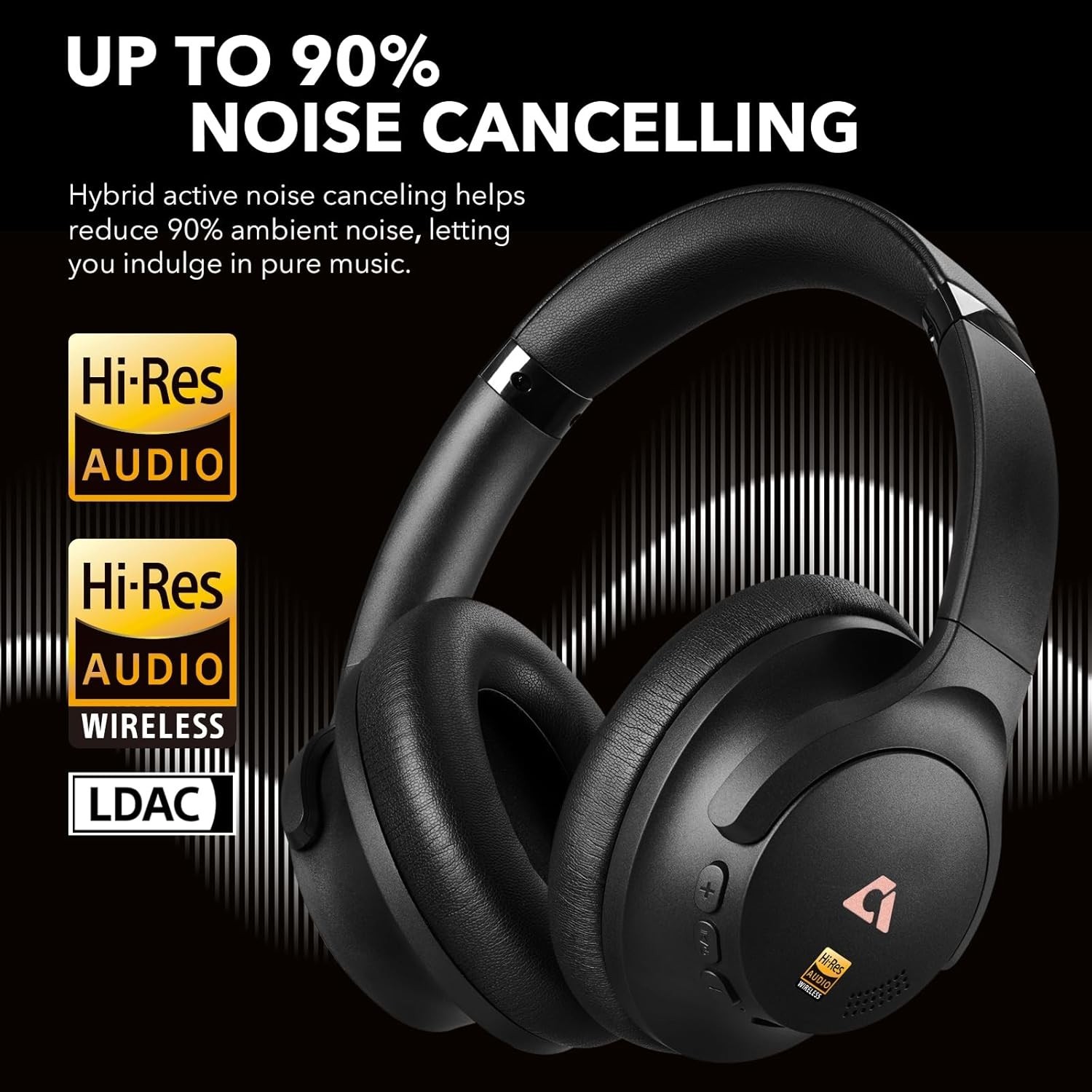 AI Y8+ Noise-Cancelling Bluetooth Headphones, Over-Ear Hi-Res Audio, 100H Use