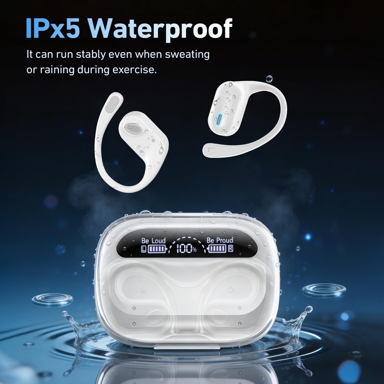 Open Ear AI Translation Earbuds Bluetooth 6.0 LED Display 60H Playtime