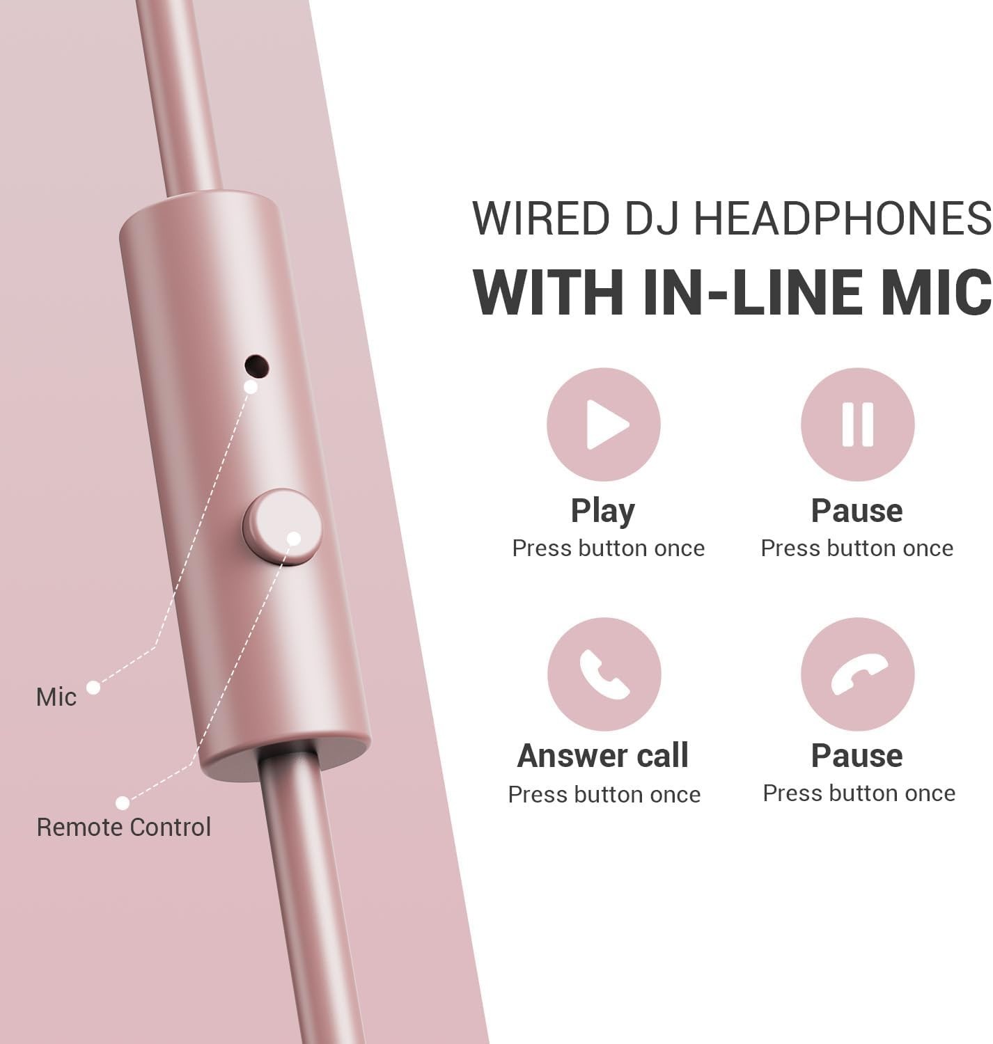 Wired Over Ear Headphones for Mixing & Podcasting – Pink