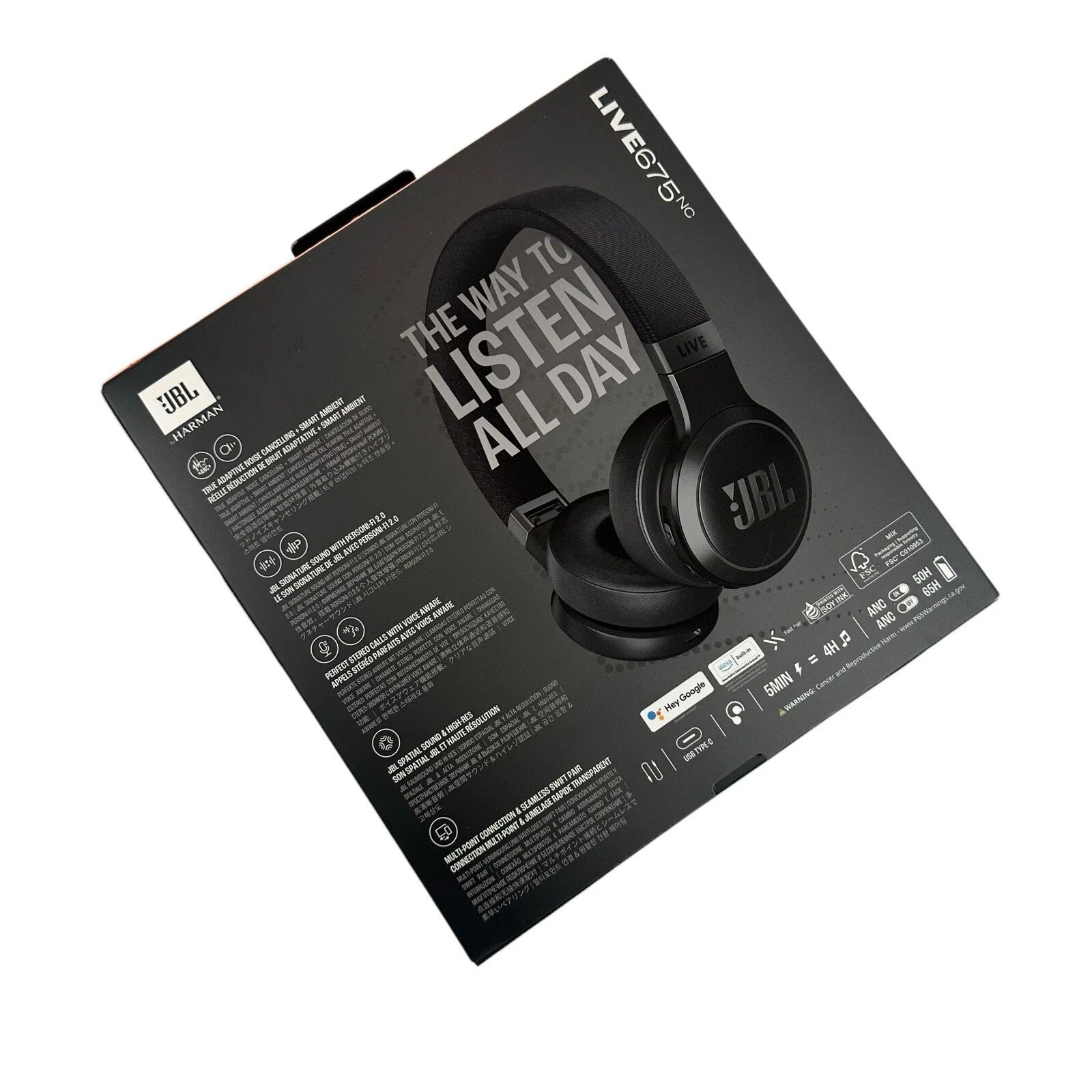 JBL Live 675NC Noise-Cancelling On-Ear Wireless Headphones – NEW OPEN BOX