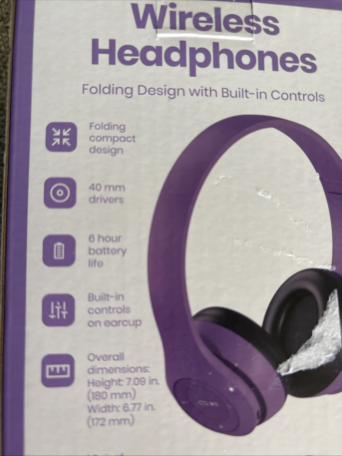 GEMS Over Ear Wireless Headphones Purple Built-In Mic Micro USB
