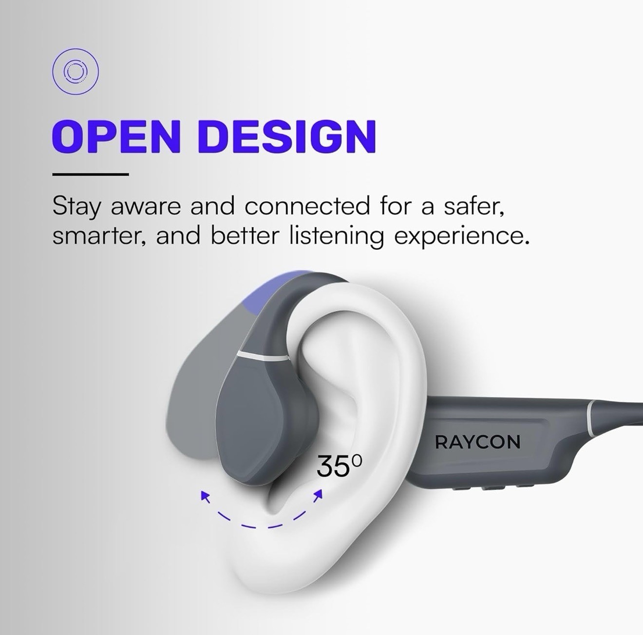 Raycon Bone Conduction Headphones Bluetooth Open Ear Running Gray – Open Box New