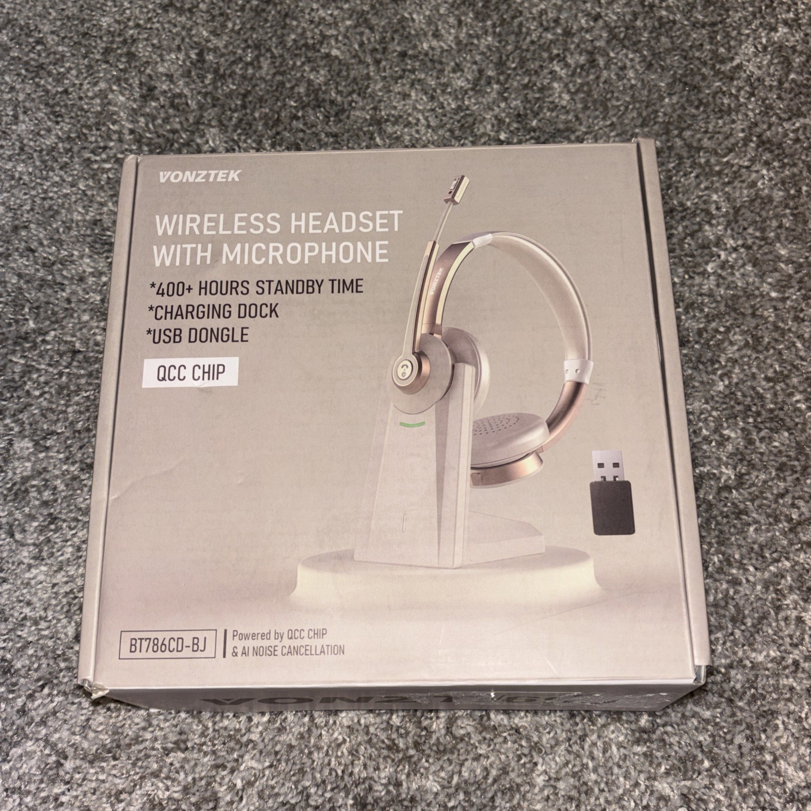 Vonztek Bluetooth Headset BT786C-BJ-D-NEW – On Ear – Champagne Gold/White