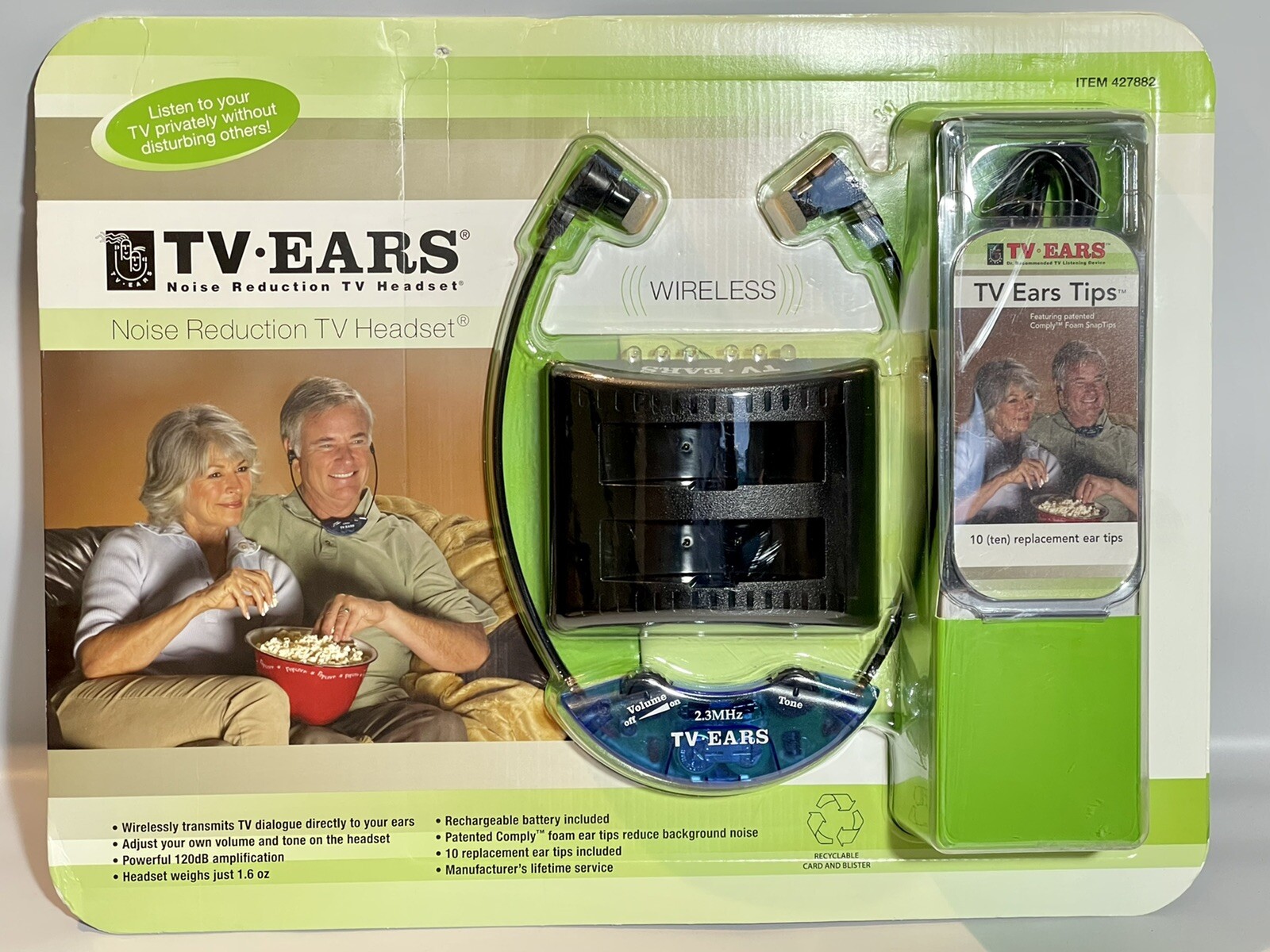 TV Ears Noise Reduction TV Headset Wireless Rechargeable Battery New Old Stock