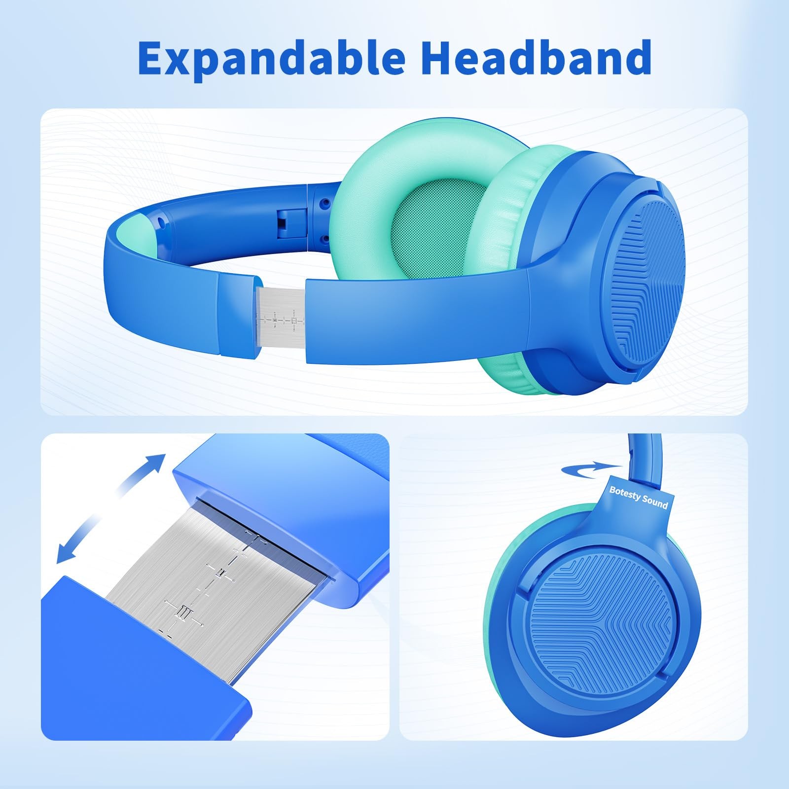 Wired Headphones Over Ear Microphone 3.5mm Jack 4.9ft Nylon Cord Blue