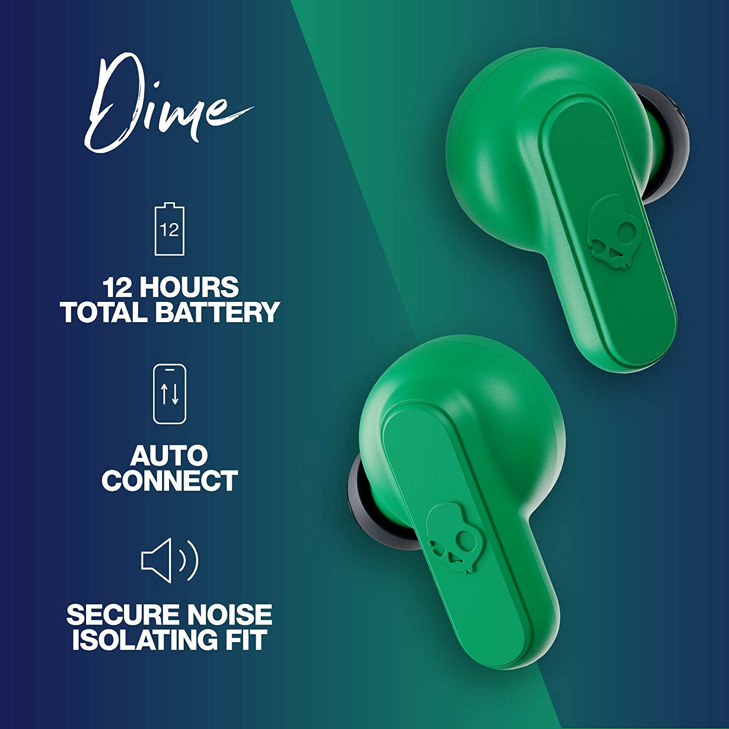 Skullcandy Dime True Wireless in-Ear Earbuds – Dark Blue/Green