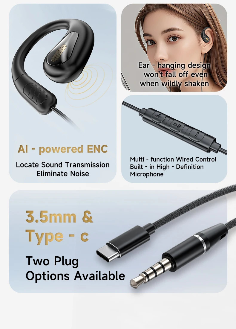 3.5mm TP-C Wired Not in Ear Headphones 9D Surround Sound Music Gaming Headset Ul