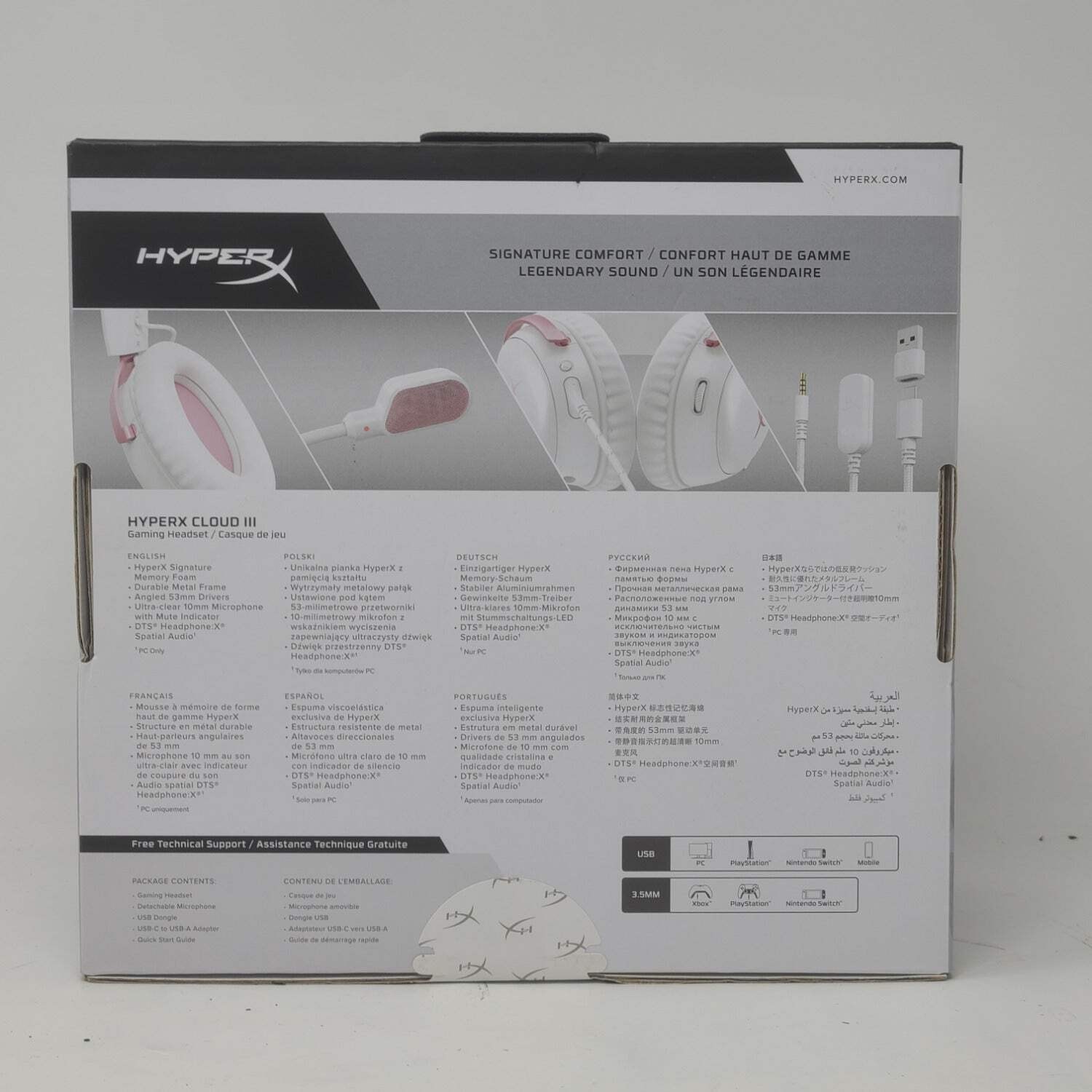 New Hyperx Cloud 3 Wireless Over-Ear Bluetooth Headphones White/pink 9W1Q4AA
