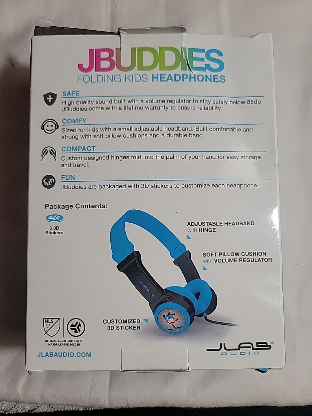 JLab JBuddies Folding Kids Headphones 2-8 Years Old Safe Volume Regulator. Blue