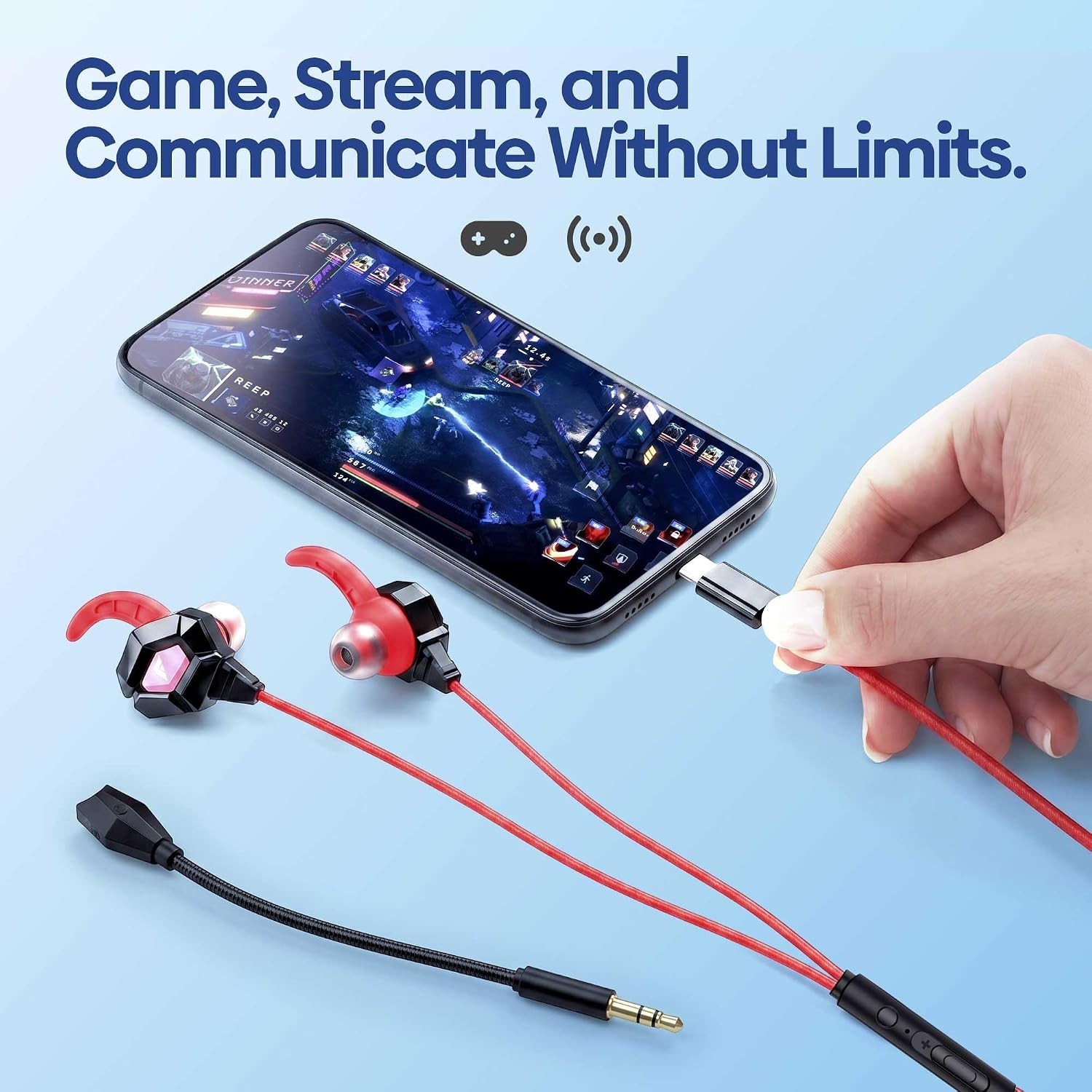 FASTER GH-1C USB-C Wired Gaming Earphones, Detachable Mic, 10mm Driver