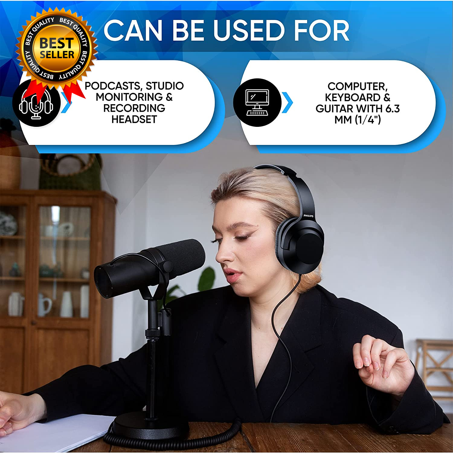 over Ear Wired Stereo Headphones for Podcasts, Studio Monitoring and Recording