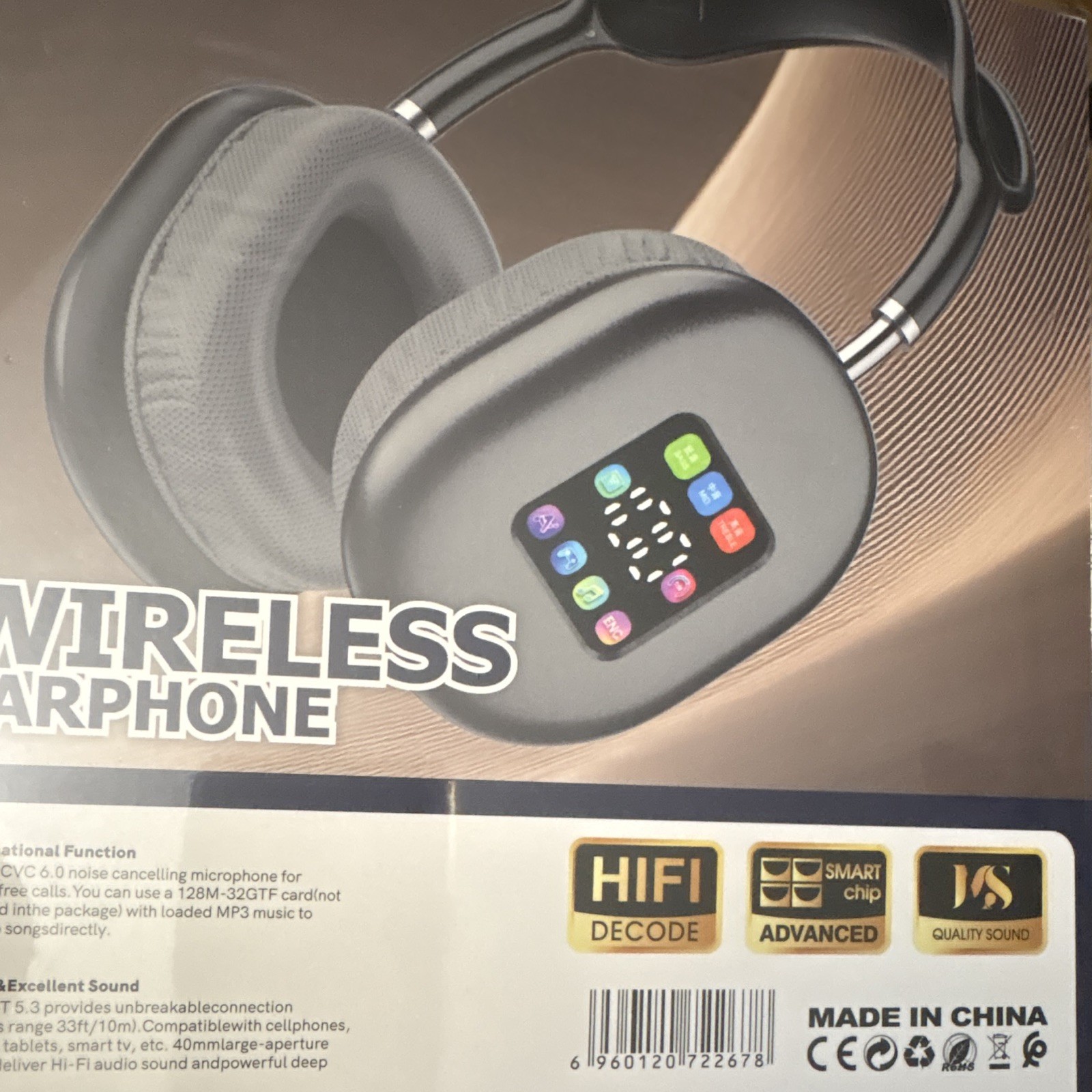 Bluetooth Wireless Over-Ear Headphones ANC Noise Canceling Mic 40mm Black Gray