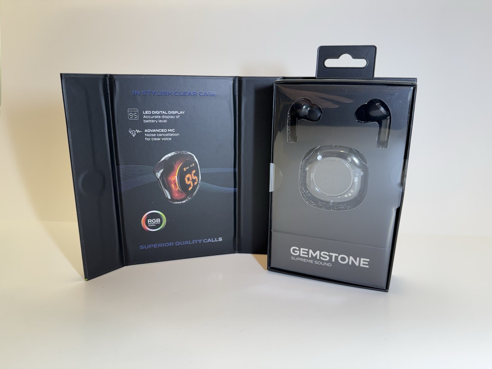 Acelloiries GemstonePro LED Digital Display Earbuds 20 Hours of Playtime Black