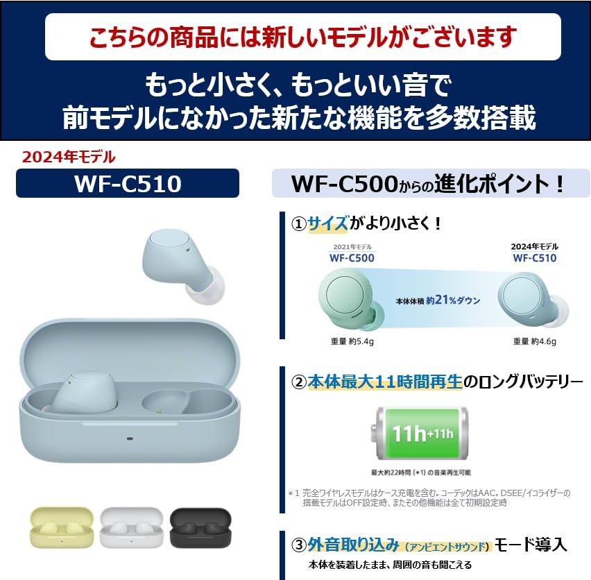 Sony WF-C500 GZ Fully Wireless Earphones Lightweight Compact 0.2 oz 5.4 g High