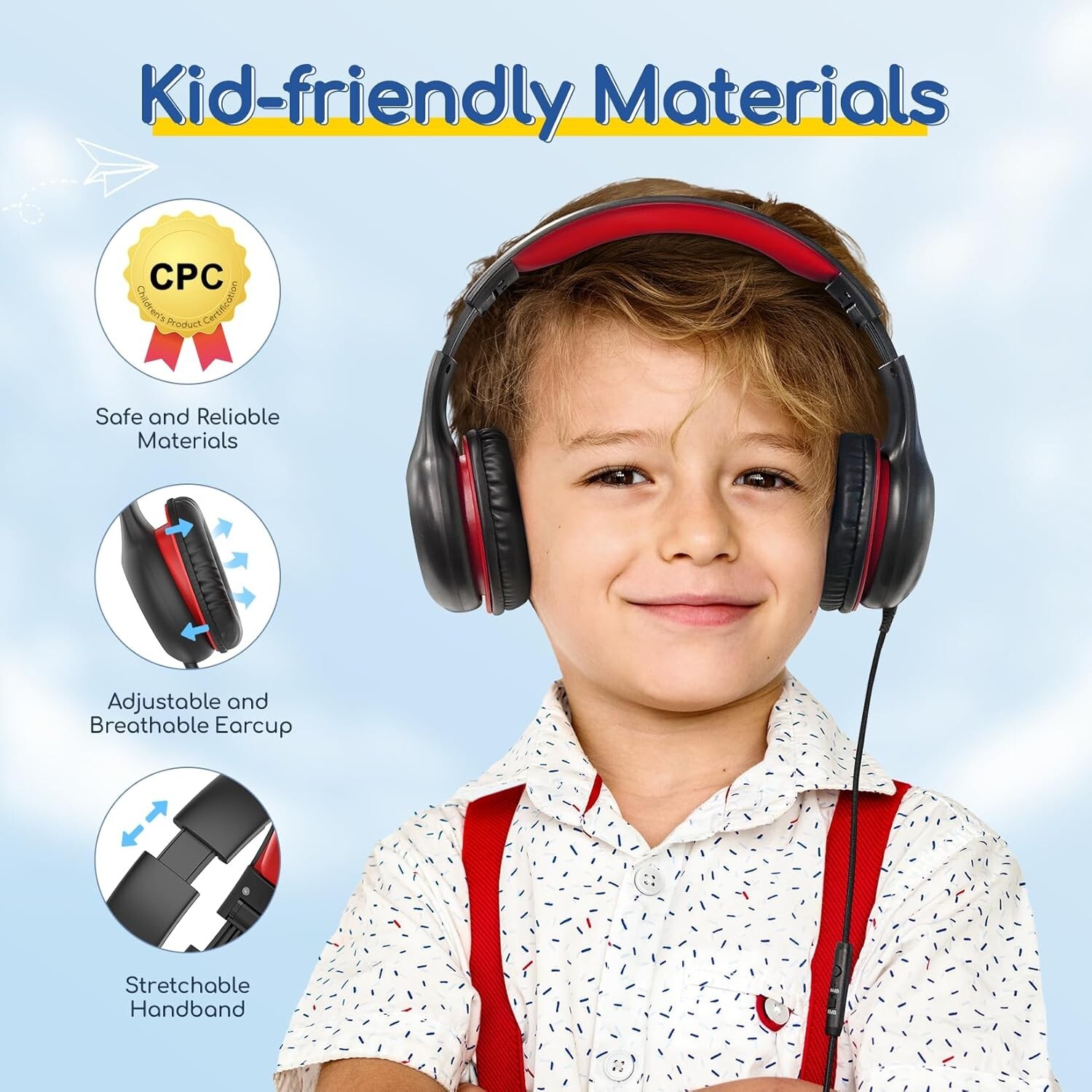 Kids Headphones Wired with Microphone 85dB Volume Limit Shareport Stereo Sound