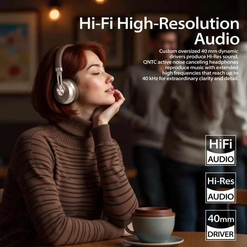 Wireless Headphone Active Noise Canceling Over-Ear Headset With Mic