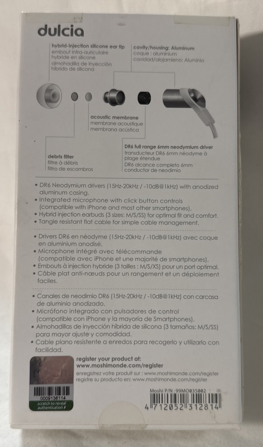 Moshi Audio DR6 Dulcia Earbuds Full Range Brand New In Box
