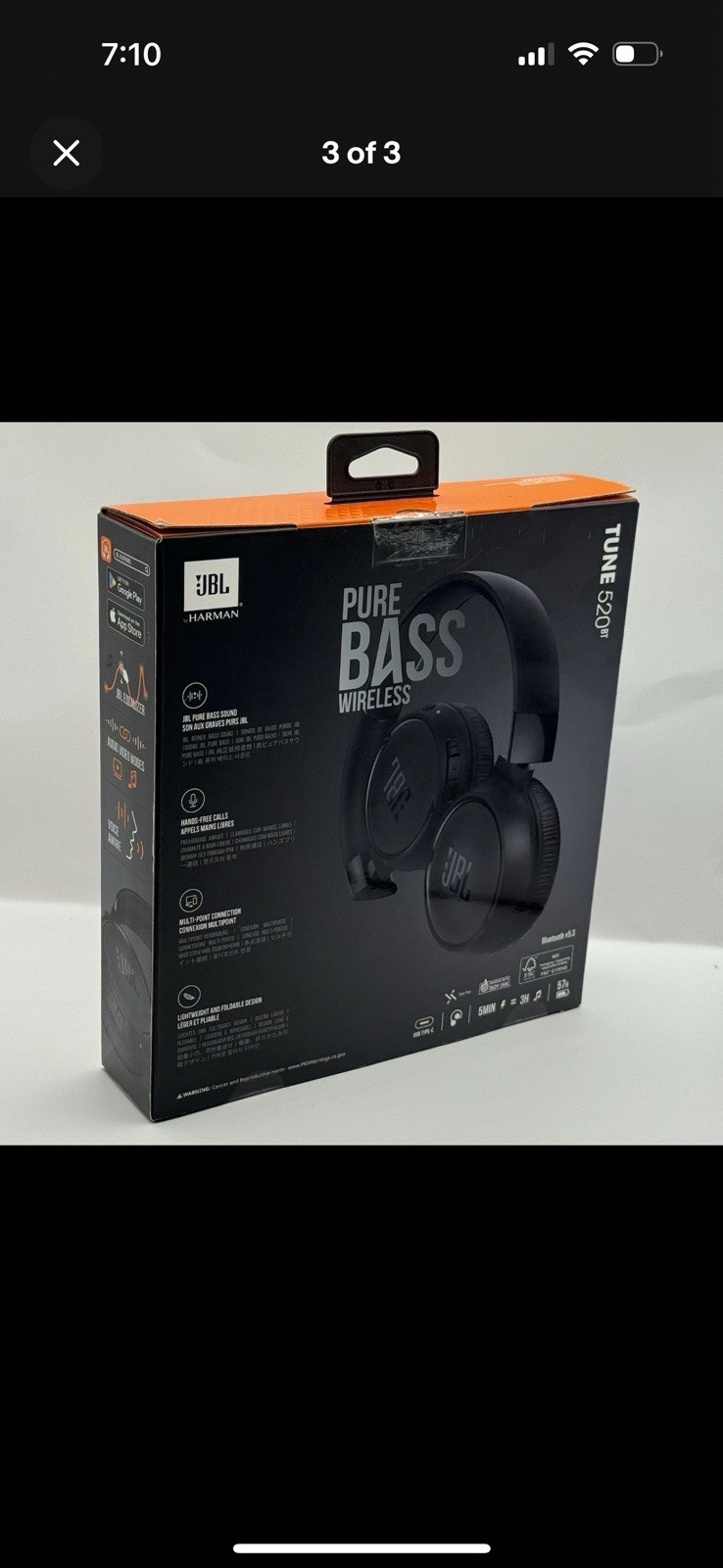 JBL Tune 520BT Wireless Over-Ear Headphones – Black New(JBLT520BLKAM)