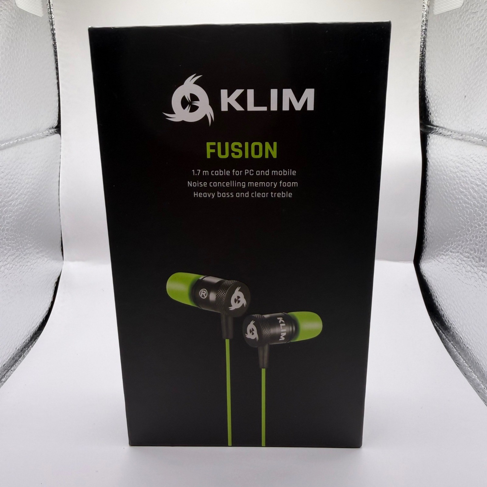 KLIM Fusion Wired Earbuds Green Noise Cancelling Memory Foam Earphones+Ear Pads