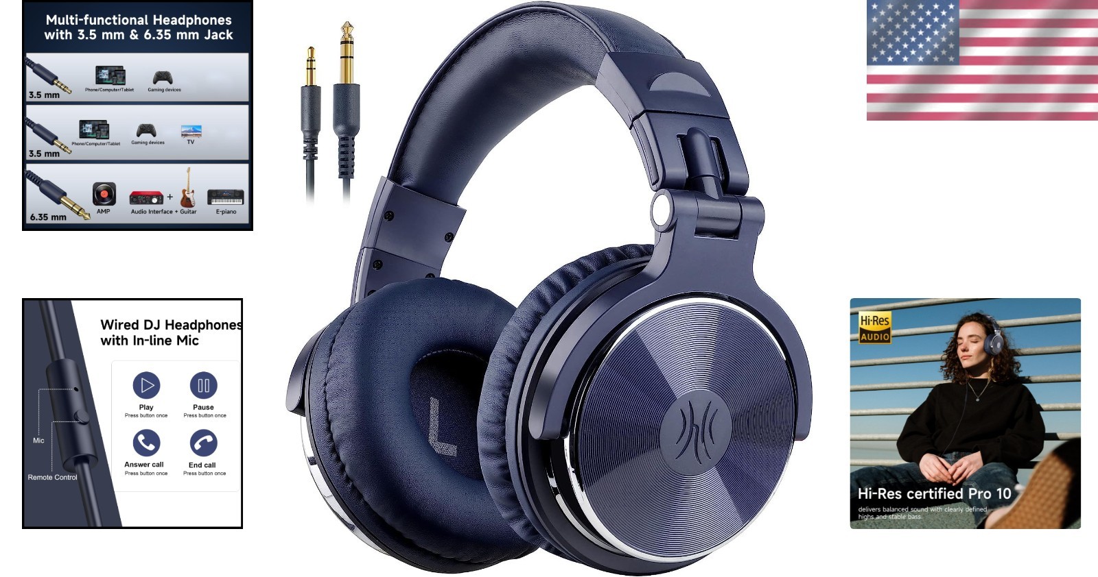 Studio Monitor Headphones 50mm Neodymium Drivers – Dark Blue