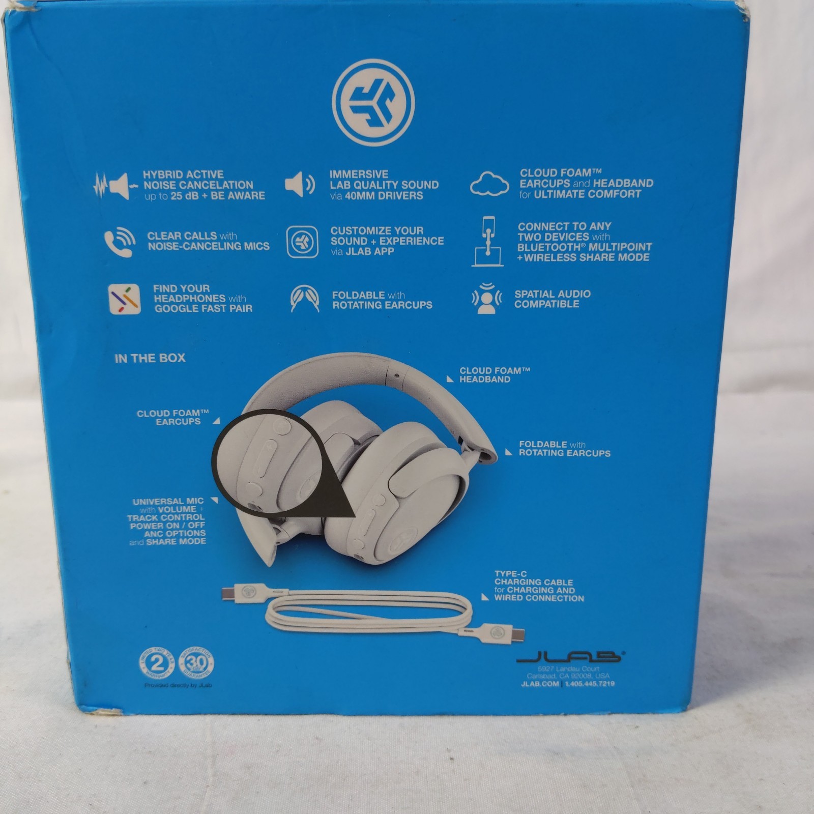 JLab Hybrid ANC Bluetooth Wireless Active Noise Cancelling -Cloud White