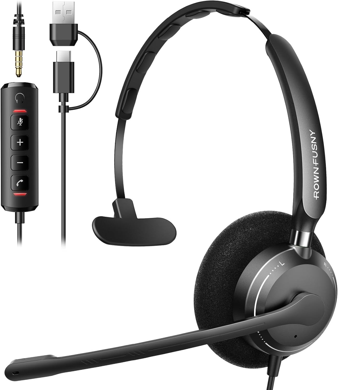 USB Headset with Microphone for PC Laptop Adjustable Noise Cancelling Wired