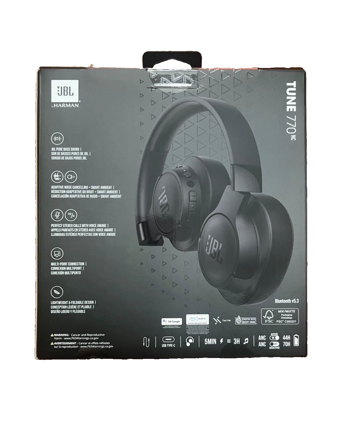 JBL Tune 770NC Wireless Over-Ear Headphones with Noise Cancelling, Black