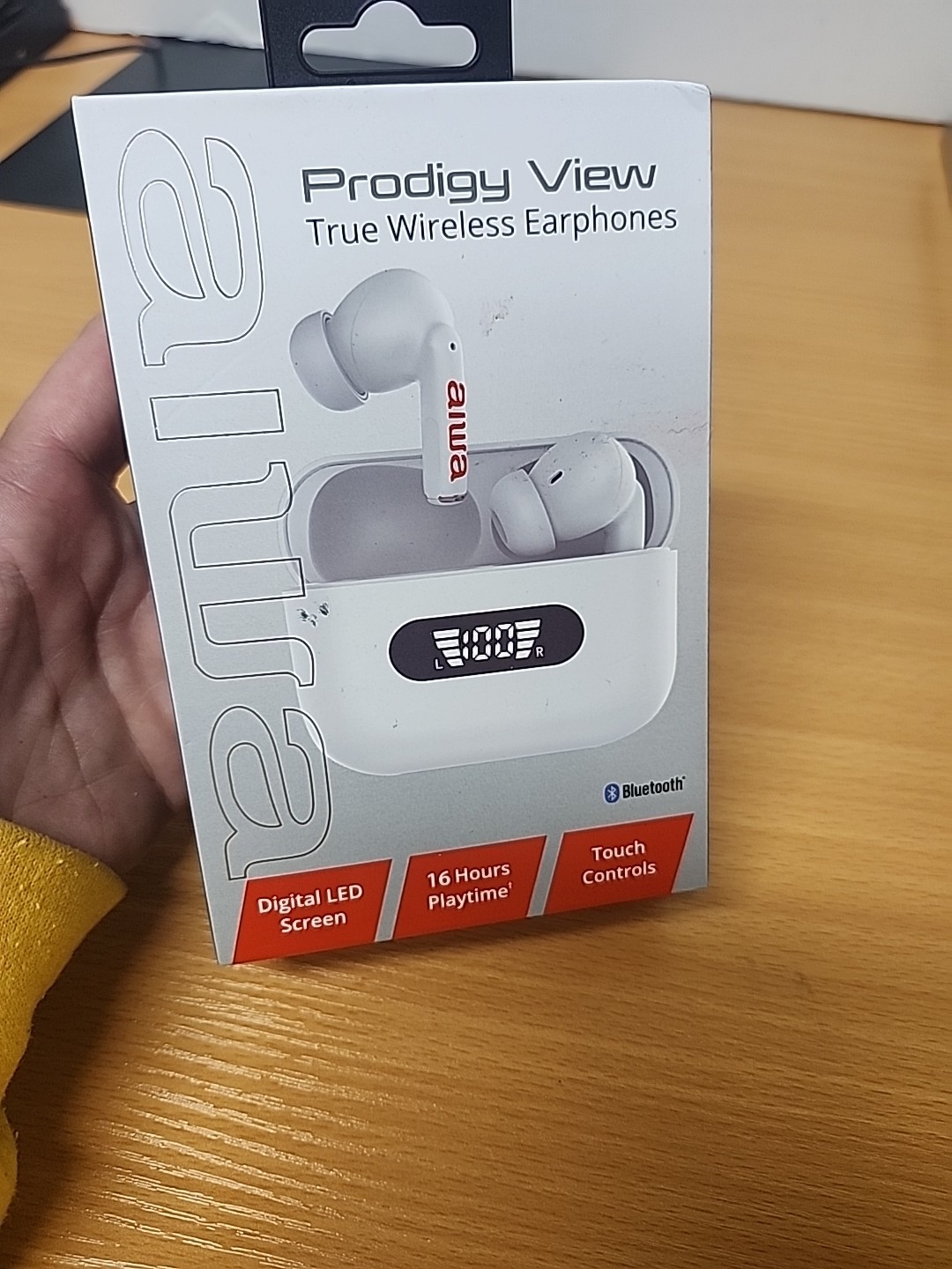 Aiwa Prodigy View True Wireless Earbuds White Bluetooth LED Screen Touch Control