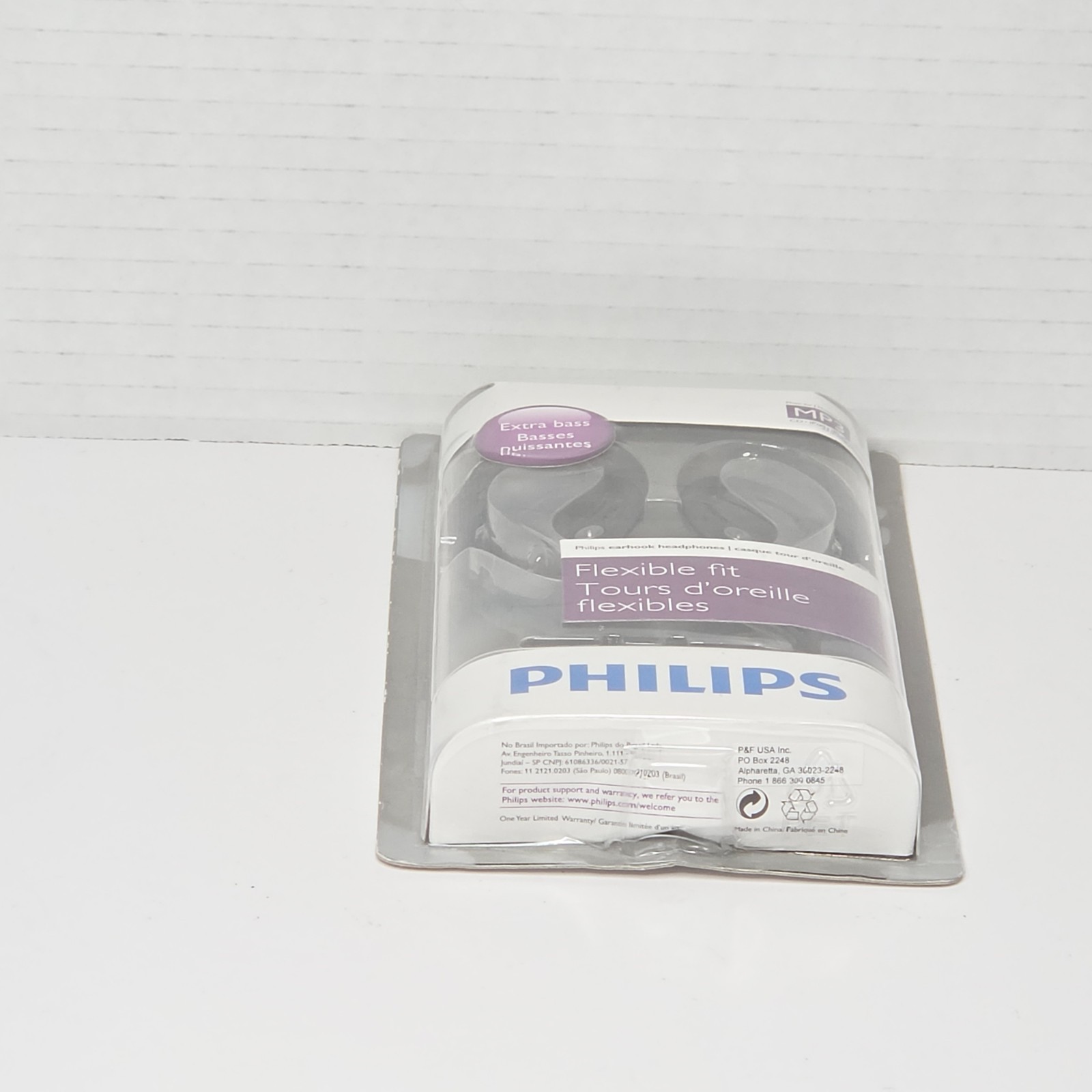 Philips Flexible Fit Wired Earhook Headphones Extra Bass Black (New)