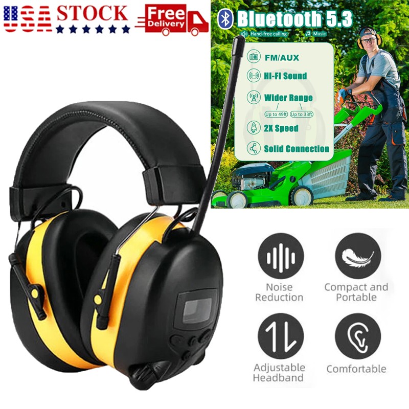 Bluetooth Headphones FM Radio Headphone Ear Safety Earmuffs for Mowing Work