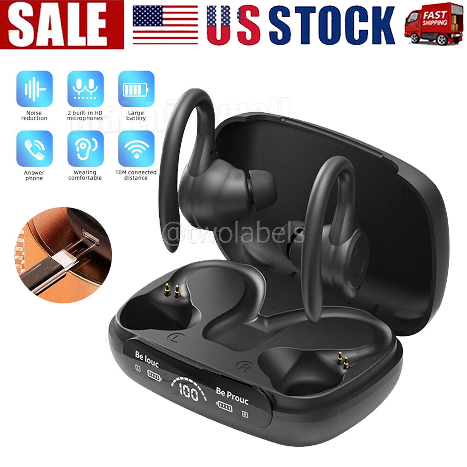 Wireless Bluetooth 5.3 Headset TWS Earphones Earbuds Stereo Headphones Ear Hook