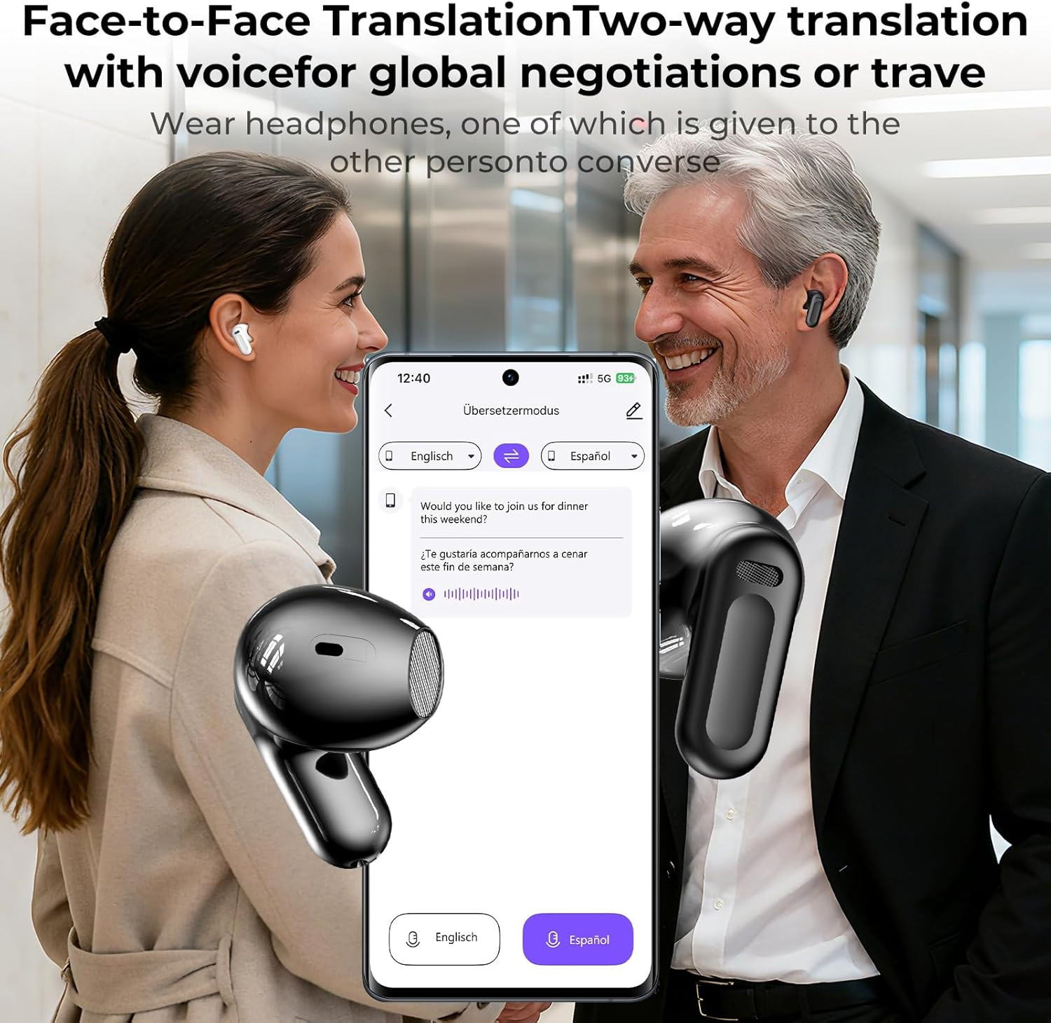 NE20 Translation Earbuds Real Time – 2025 New AI 135 Language Translator Earbuds